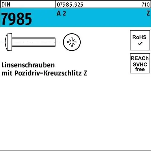 Linsenschraube DIN 7985 PZ M1,6x 5-Z A 2 1000 Stück Neue Ware