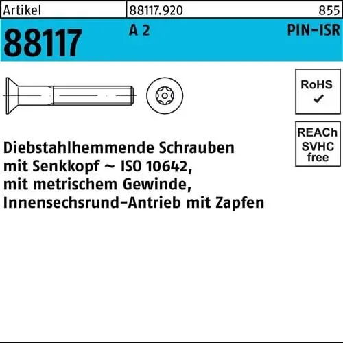 Super-Preis Schraube R 88117 diebstahlh. Seko ISR Zapfen M6x 16-T30 A 2 100 Stück