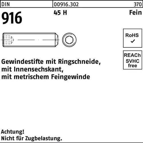 Gewindestift DIN 916 Ringschn./Innen-6kt M10x1,25x 20 45 H Feingew. 200St. Direkt Vom Hersteller