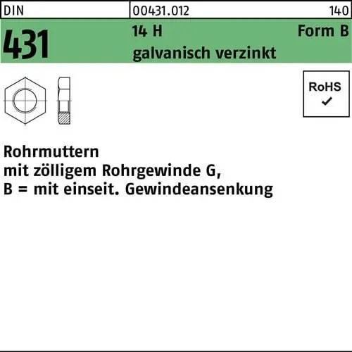 Rohrmutter DIN 431 BG 2 14 H galvanisch verzinkt 5 Stück Sonderangebot