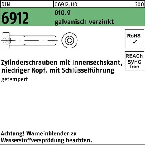Neue Kollektion Zylinderschraube DIN 6912 Innen-6kt M8x16 010.9 galv.verz. 200St.