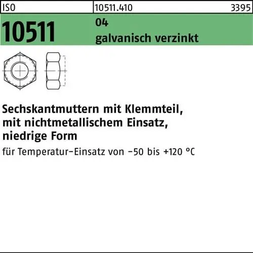Top-Seller Sechskantmutter ISO 10511 Klemmteil M14 Automatenstahl galv.verz. 100St.