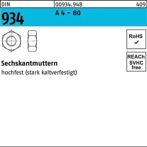 Sechskantmutter DIN 934 M16 A 4 - 80 50 Stück Kracherpreis