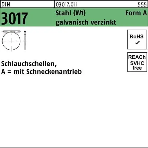 Schlauchschelle DIN 3017 W1 FormA 170-190/12 C7 Stahl galv.verz. 1St. Preisknaller
