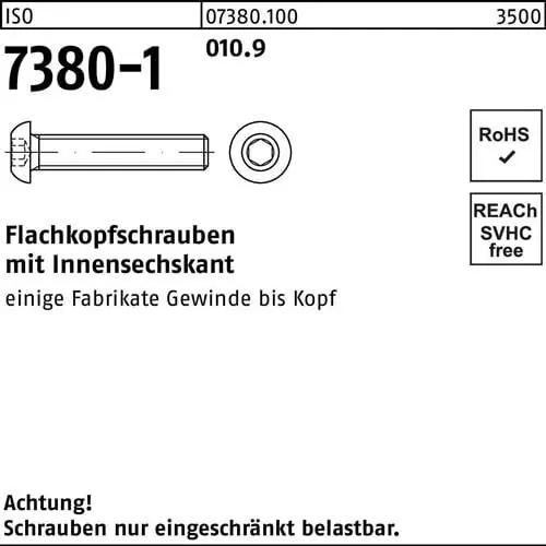 Billig Flachkopfschraube ISO 7380-1 Innen-6kt M10x 60 010.9 100 Stück