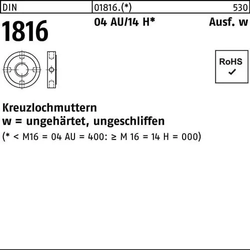 Preisreduziert Kreuzlochmutter DIN 1816 M22x 1,5 Automatenstahl/14 H 10 Stück