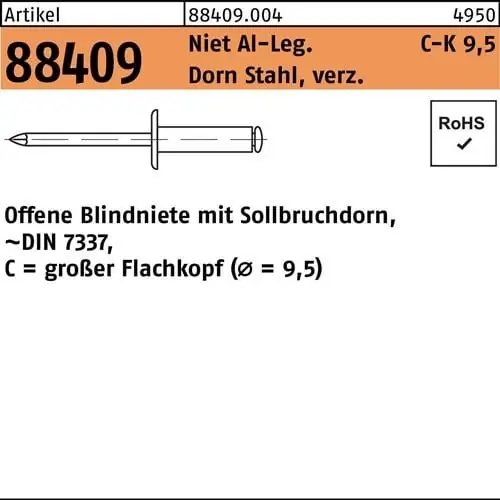 Blindniete R 88409 großer FLAKO 3,2x6 Niet Aluminium/Dorn Stahl verz. 500St. Highlight