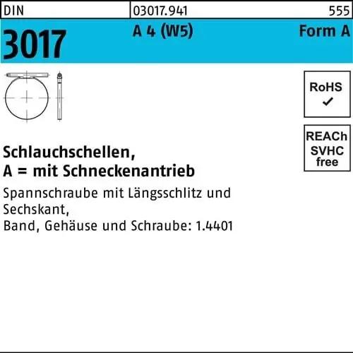 Schlauchschelle DIN 3017 W5 Schneckenantrieb 12- 22/9 C7 A 4 100 Stück Bestpreis
