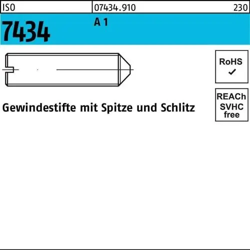 Gewindestift ISO 7434 Spitze/Schlitz M5x 16 A 1 50 Stück Bestpreis