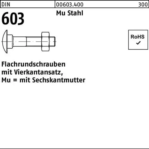 Mega-Angebot Flachrundschraube DIN 603 Vierkantansatz/6-ktmutter M16x80 Mu Stahl 4.6 25St.