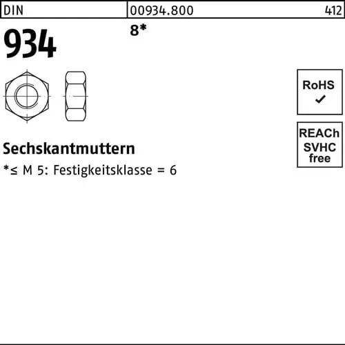 Abverkauf Sechskantmutter DIN 934 M4 8 100 Stück