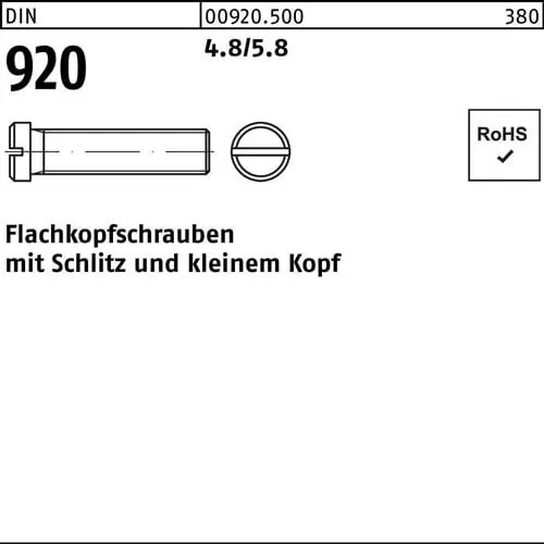 Flachkopfschraube DIN 920 Schlitz M3x 12 4.8/5.8 100 Stück Wochenendangebot