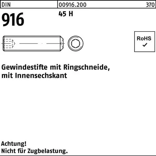 Gewindestift DIN 916 Ringschn./Innen-6kt M12x 40 45 H 100 Stück Kracherpreis