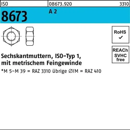 Billig Sechskantmutter ISO 8673 M30x 1,5 A 2 10 Stück