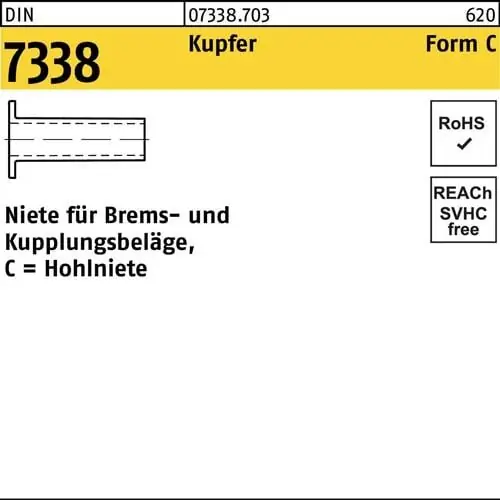 Expressversand Niete DIN 7338 FormC C 5x 20 Kupfer 100 Stück