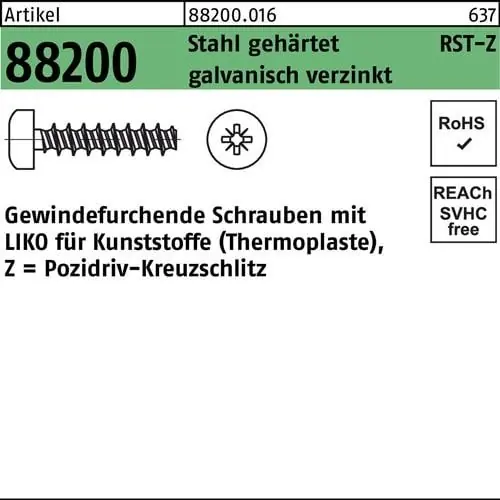 Super-Preis Gewindefurchendeschraube R 88200 Liko PZ 2,2x6-Z Stahl geh.galv.verz. 1000St.