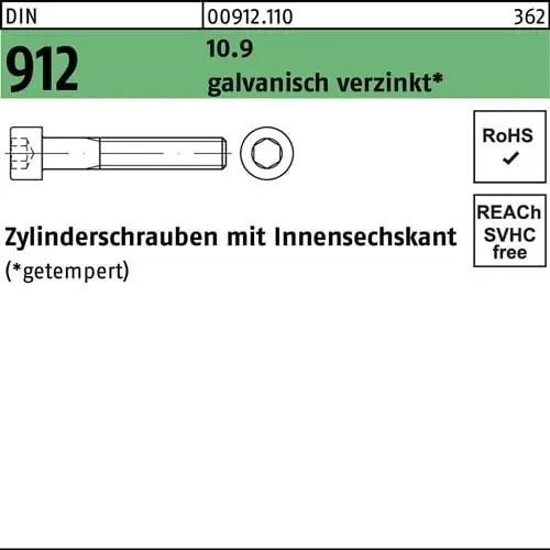 Top-Seller Zylinderschraube DIN 912 Innen-6kt M8x200 10.9 galv.verz. 50St.