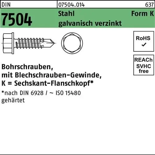Aktuell Bohrschraube DIN 7504 6-kt-Flanschkopf K 6,3x110 Stahl galv.verz. 100St.