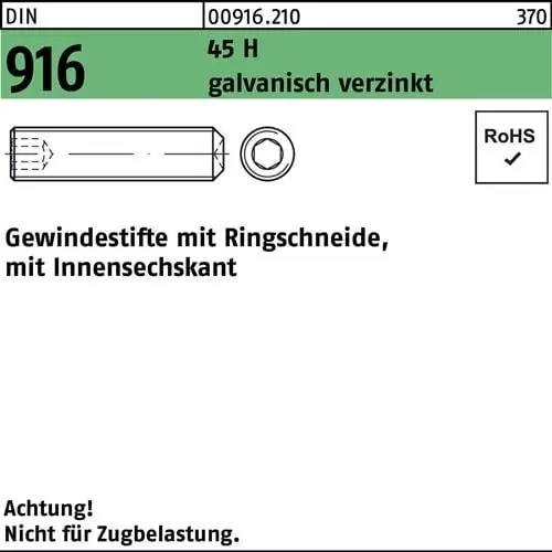 Gewindestift DIN 916 Ringschn./Innen-6kt M10x8 45 H galv.verz. 200St. Preisreduziert