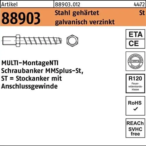 Saisonangebot Stockanker R 88903 MMSplus-St 7,5x80 M 8 SW 10 gehärtet galv.verz. 50St.