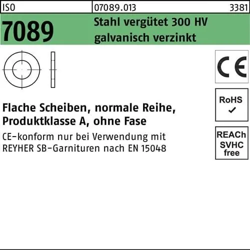 Unterlegscheibe ISO 7089 o.Fase 12 Stahl 300 HV galv.verz. 100St. Angebot