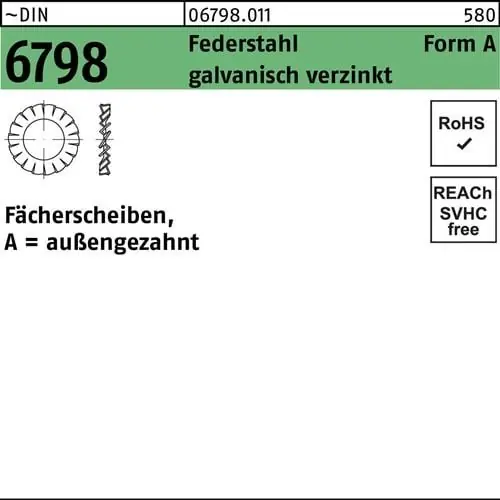 Kracherpreis Fächerscheibe DIN 6798 FormA außengezahnt A 8,4 Federstahl galv.verz. 250St.