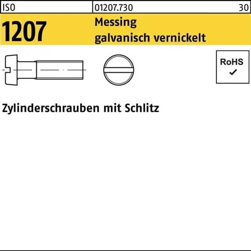 Sonderangebot Zylinderschraube ISO 1207 Schlitz M3x16 Messing galv. vernickelt 200St.