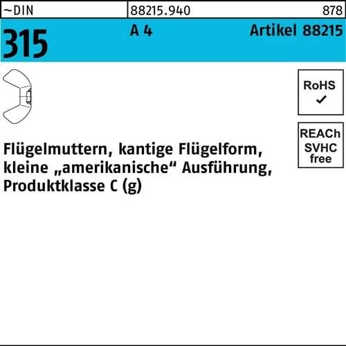Flügelmutter R 88215 M10 A 4 25 Stück Nur Heute