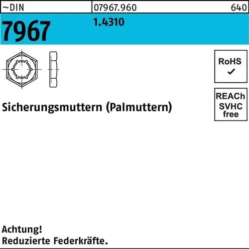 Preisknaller Sicherungsmutter DIN 7967 M12 1.4310 100 Stück