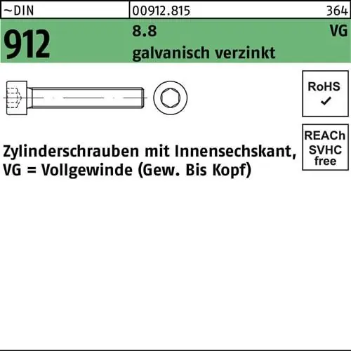 Bestpreis Zylinderschraube DIN 912 Innen-6kt VG M8x75 8.8 galv.verz. 200St.