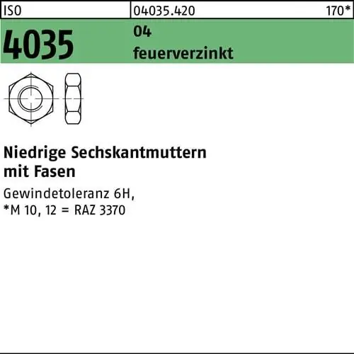 Kostenfreie Lieferung Sechskantmutter ISO 4035 niedrig Fasen M24 Automatenstahl feuerverz. 50St.