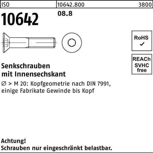 Günstig Senkschraube ISO 10642 Innen-6kt M6x 10 8.8 500 Stück