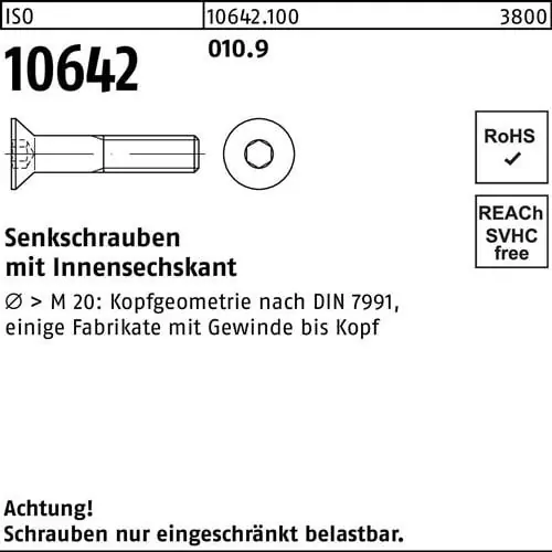 Preis Gesenkt Senkschraube ISO 10642 Innen-6kt M5x 22 010.9 500 Stück