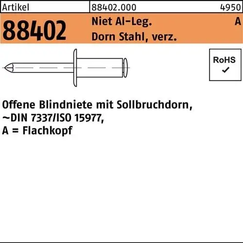 Nur Heute Blindniete R 88402 FLAKO 4x6 Niet Aluminium/Dorn Stahl verz. 500St.