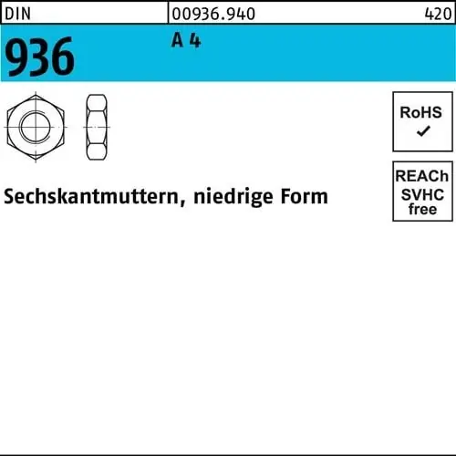 Top-Seller Sechskantmutter DIN 936 M20 A 4 10 Stück