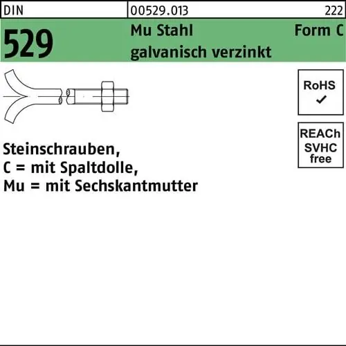 Markenware Steinschraube DIN 529 Spaltdolle/6-ktmutter CM 16x100 Mu 3.6 galv.verz. 25St.