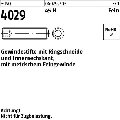 Beliebt Gewindestift ISO 4029 Ringschneide/Innen-6kt M6x0,75x 16 45 H Feingew. 500St.