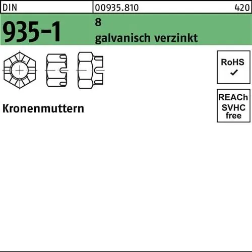 Kronenmutter DIN 935-1 M 48 8 galvanisch verzinkt 5 Stück Zertifiziert