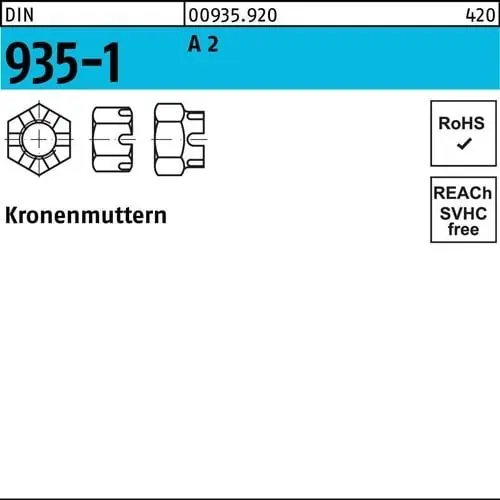 Neue Ware Kronenmutter DIN 935-1 M8 A 2 25 Stück