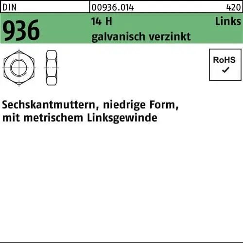 Angebot Sechskantmutter DIN 936 links M27 -LH 14 H galv.verz. 25 Stück