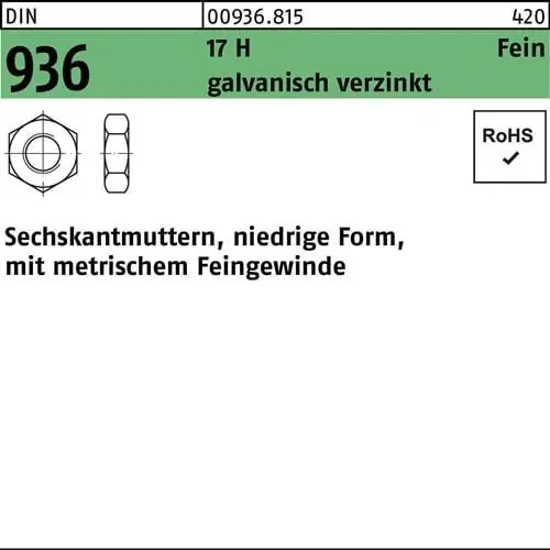 Markenware Sechskantmutter DIN 936 M18x 1,5 17 H galv.verz. 100 Stück