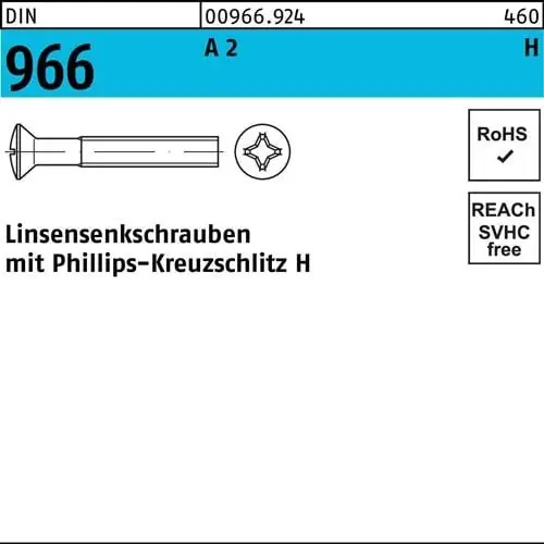 Online Kaufen Linsensenkschraube DIN 966 Kreuzschlitz PH M4x 14-H A 2 1000 Stück