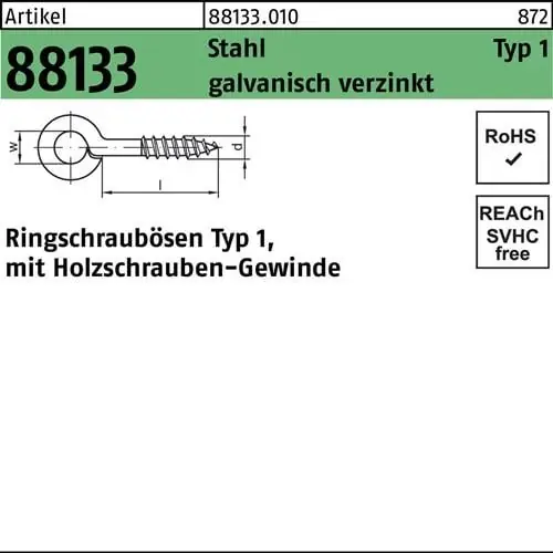 Nur Heute Ringschrauböse R 88133 Typ 1 20x 8(3,3/5) Stahl galv.verz. 100 Stück
