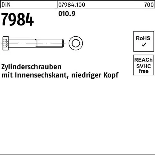 Zylinderschraube DIN 7984 Innen-6kt M12x 30 010.9 100 Stück Heißes Angebot