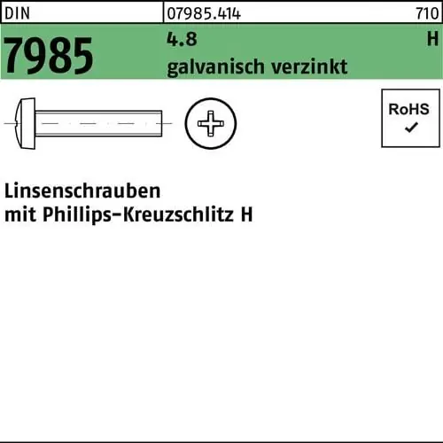 Solange Der Vorrat Reicht Linsenschraube DIN 7985 PH M6x14-H 4.8 galv.verz. 200St.