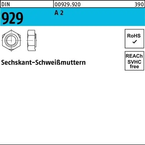 Neu Sechskantanschweißmutter DIN 929 M4 A 2 100 Stück