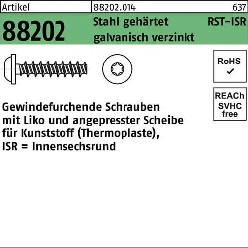 Abverkauf Gewindefurchendeschraube R 88202 Liko ISR 6x16-T25 Stahl geh.galv.verz. 250St.