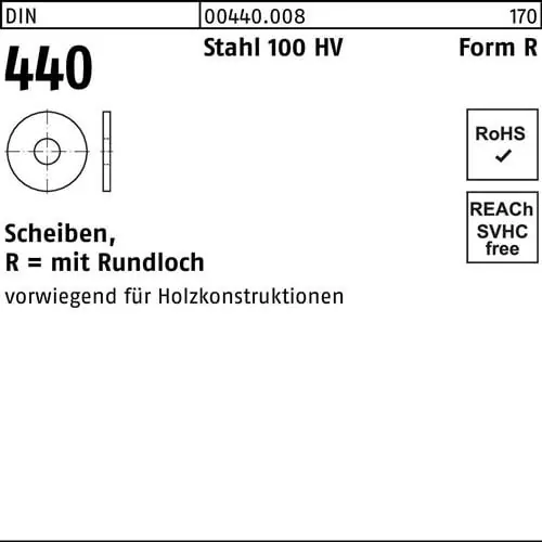 Neue Kollektion Scheibe DIN 440 R 6,6x 22x 2 Stahl 100 HV 100 Stück