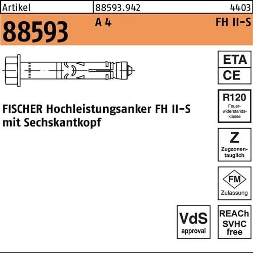 Online Kaufen Hochleistungsanker R 88593 FH II 15/25 S A 4 20 Stück FISCHER