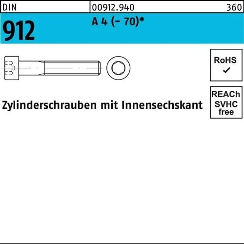 Sonderaktion Zylinderschraube DIN 912 Innen-6kt M6x 35 A 4 (- 70) 100 Stück